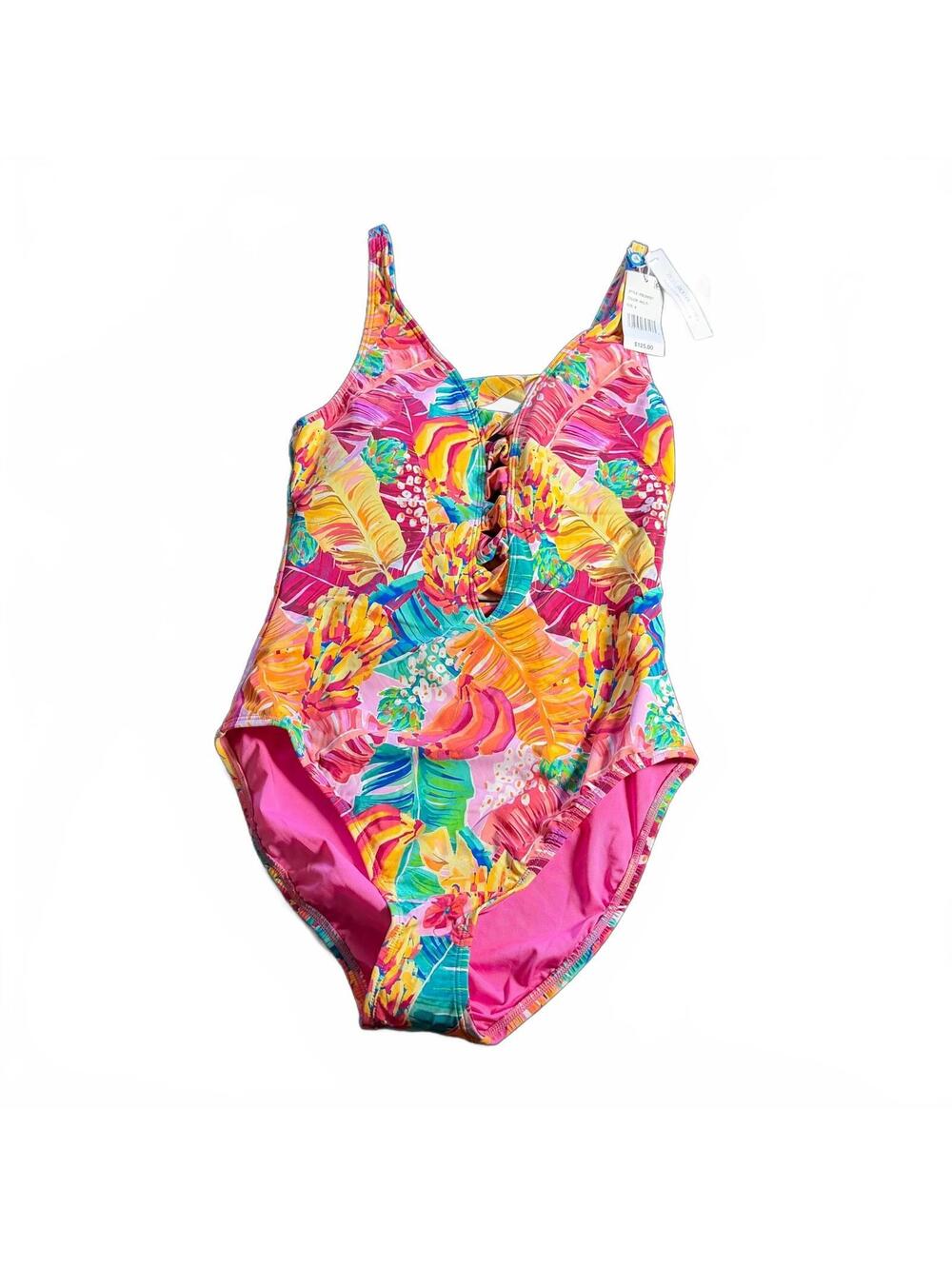 BLEU ROD BEATTIE colorful cross front one piece swimsuit size 8 $125 NWT